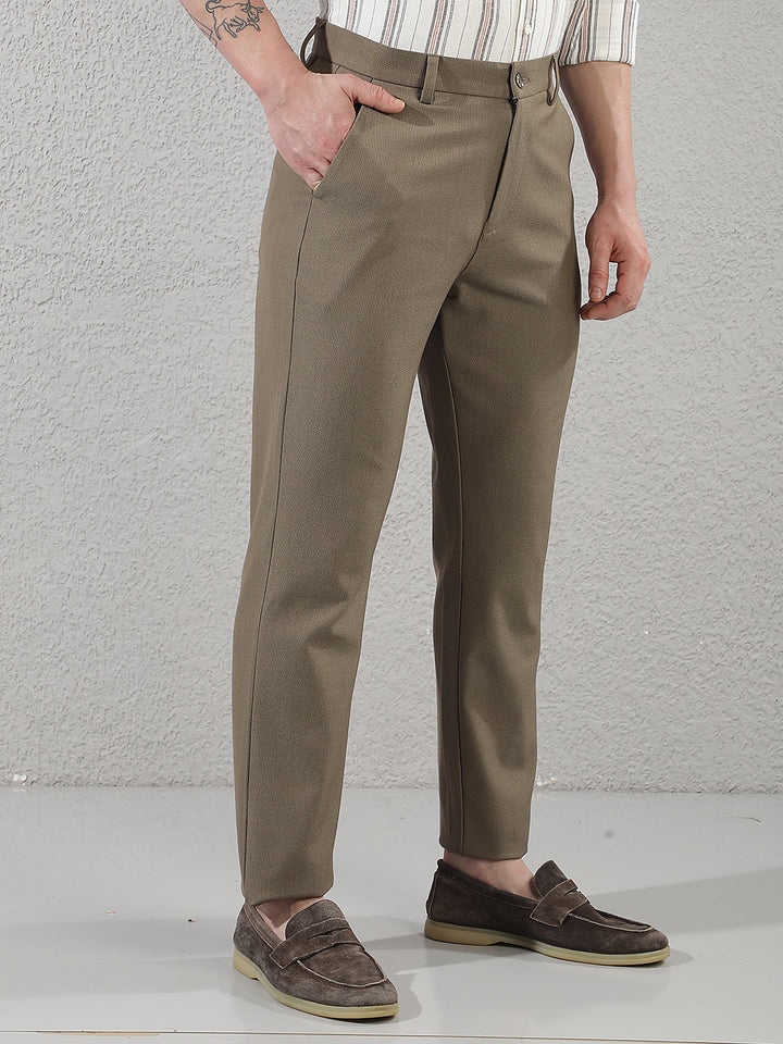 Structured Sand Beige Printed Trousers