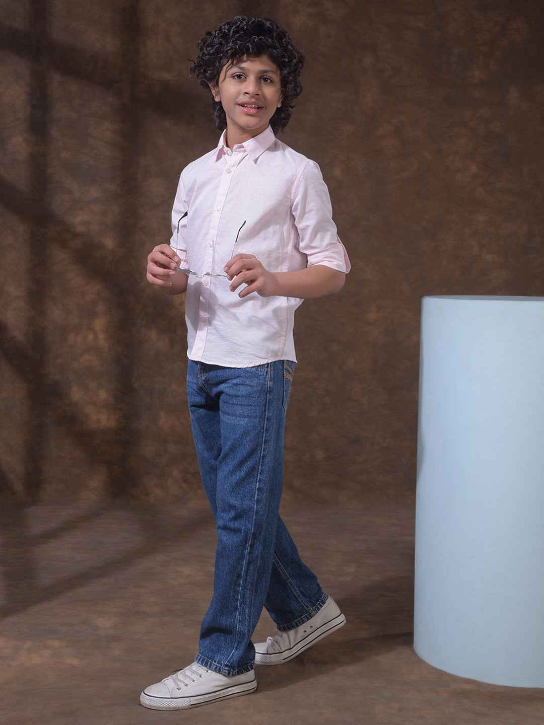 Pink Textured Linen Shirt