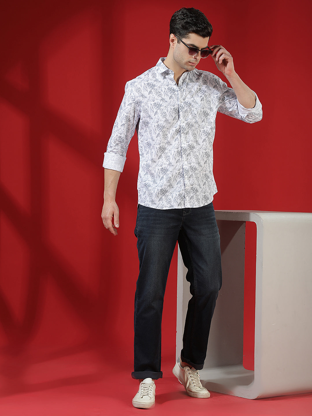Green Linen Printed Shirt