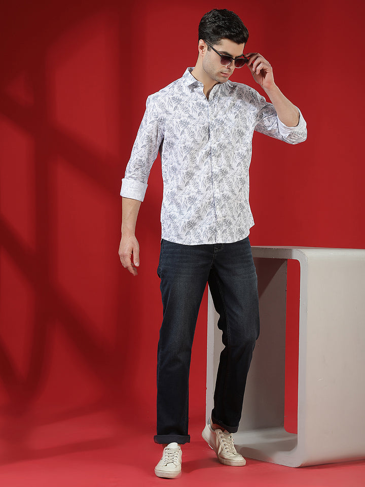 Green Linen Printed Shirt