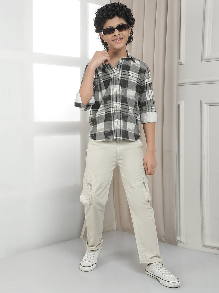 Grey Checked 100% Cotton Corduroy Shirt