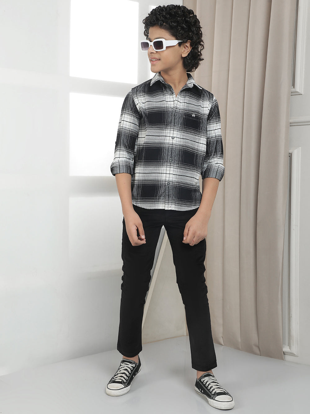 Black Checked 100% Cotton Corduroy Shirt