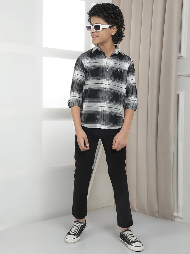 Black Checked 100% Cotton Corduroy Shirt