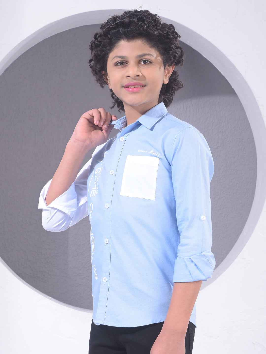 Blue Typographic Print 100% Cotton Shirt