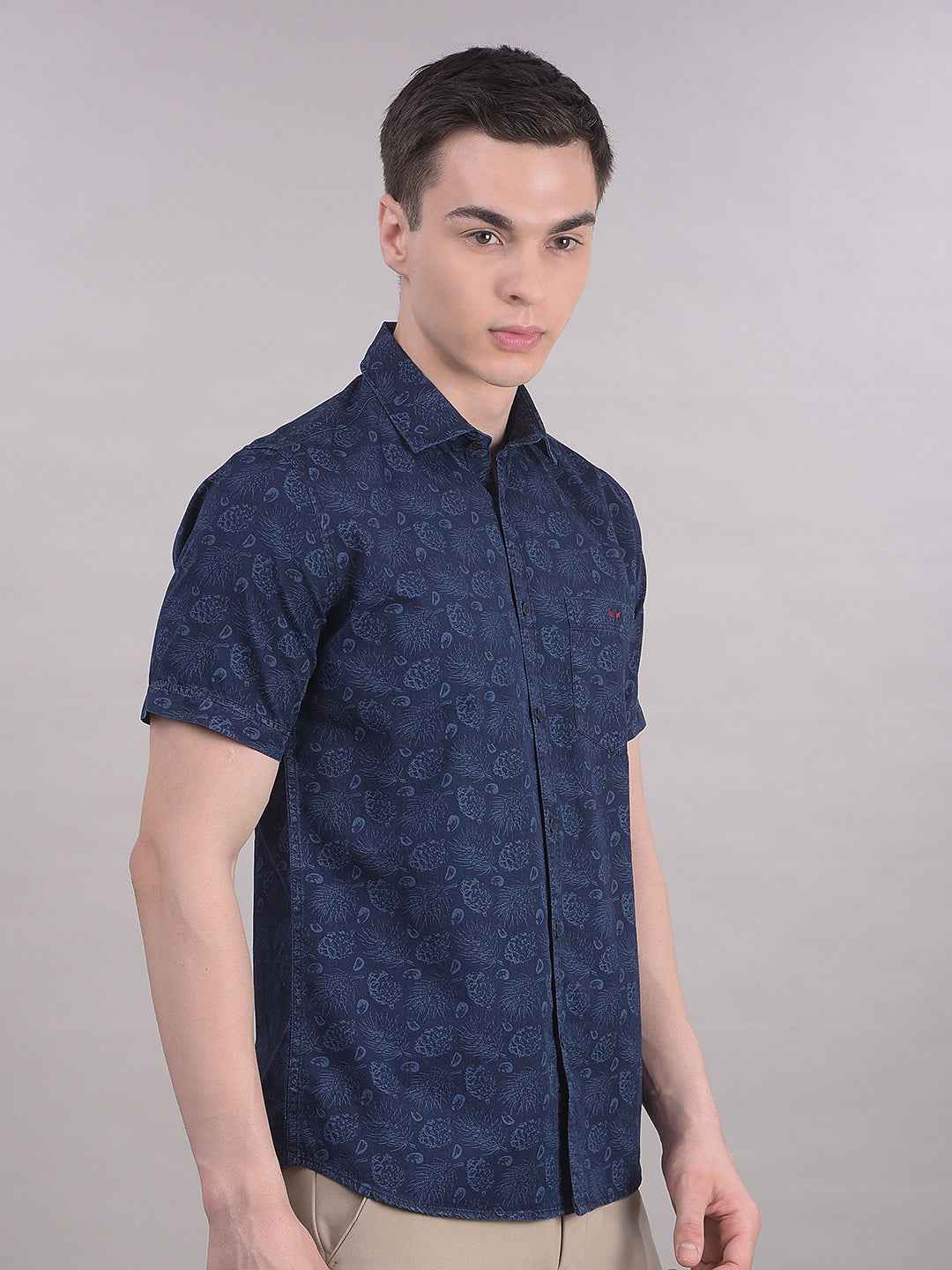 100% Cotton Navy Blue Floral Print Shirt