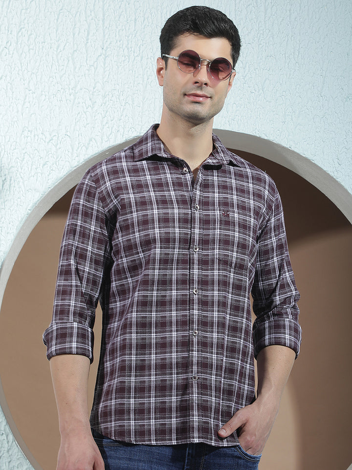 Wine 100% Cotton Checked Shirt