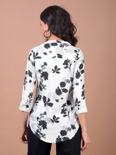 Black Floral Print V-Neck Top