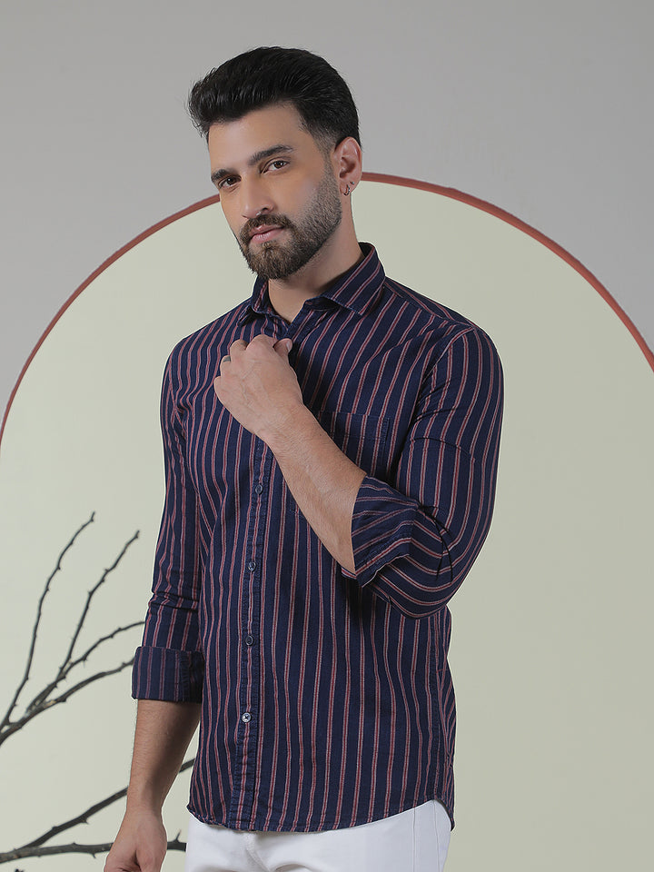 Red Vertical Stripes 100% Cotton Shirt