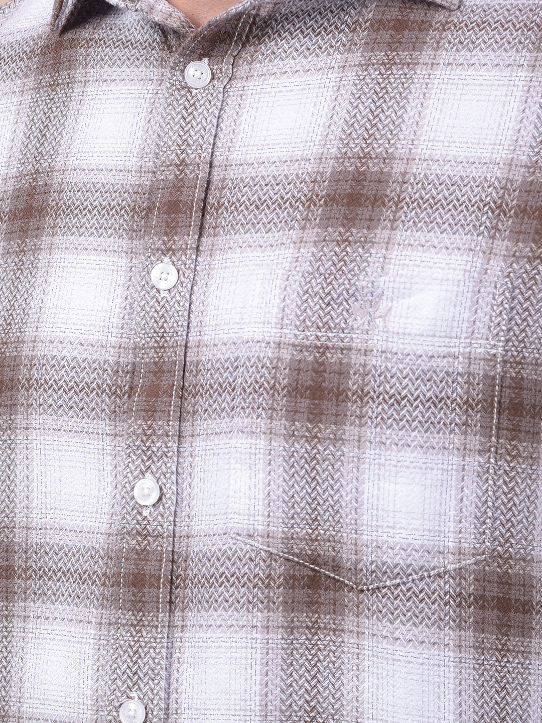 Brown Checked 100% Cotton Shirt