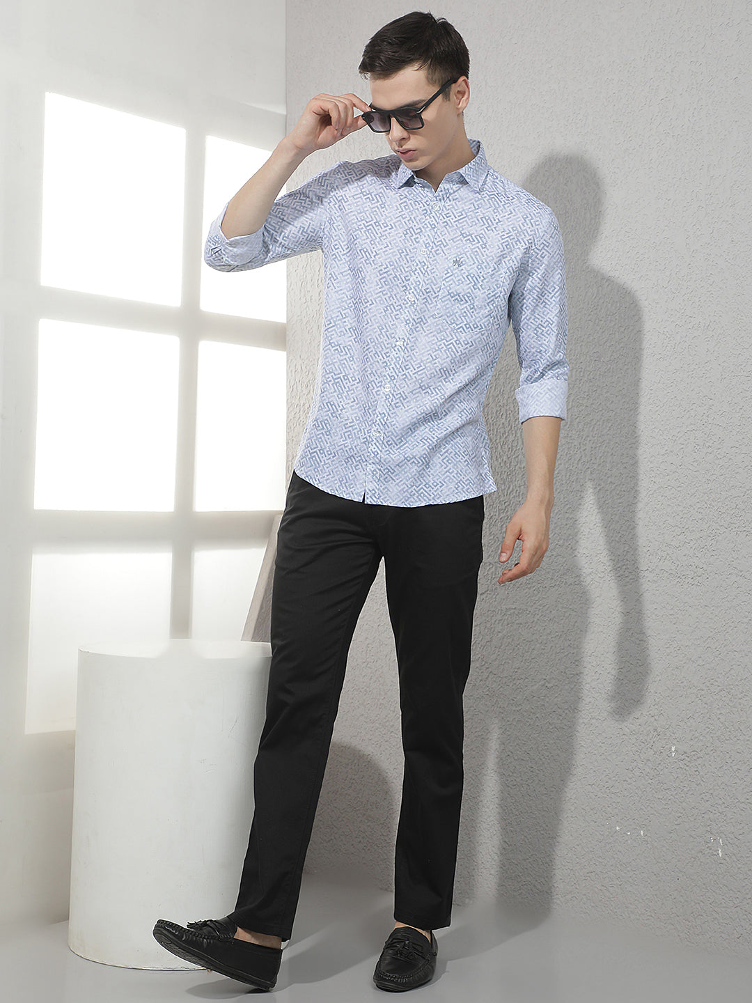 Black Textured Straight Trousers