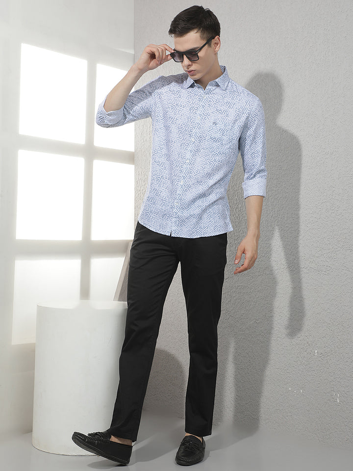 Black Textured Straight Trousers