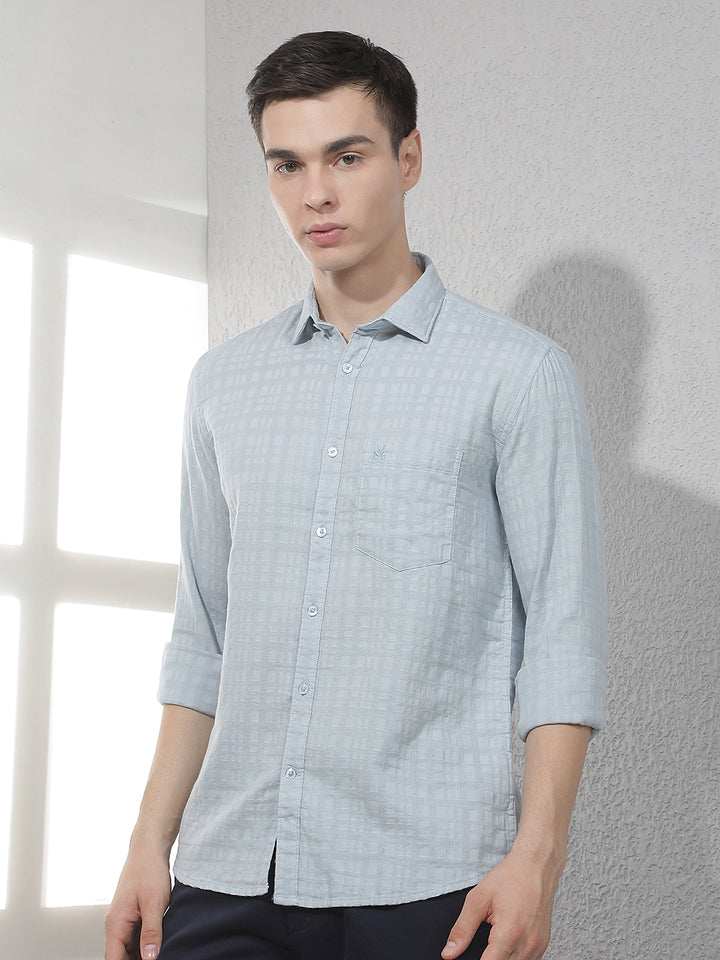 Blue Jacquard 100% Cotton Shirt