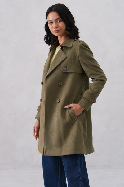 Green Notched-Lapel Over-Coat