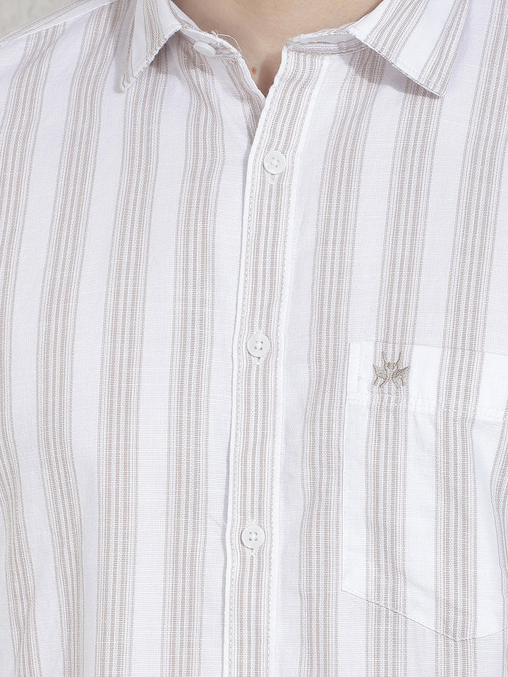 Brown 100% Cotton Vertical Stripes Shirt