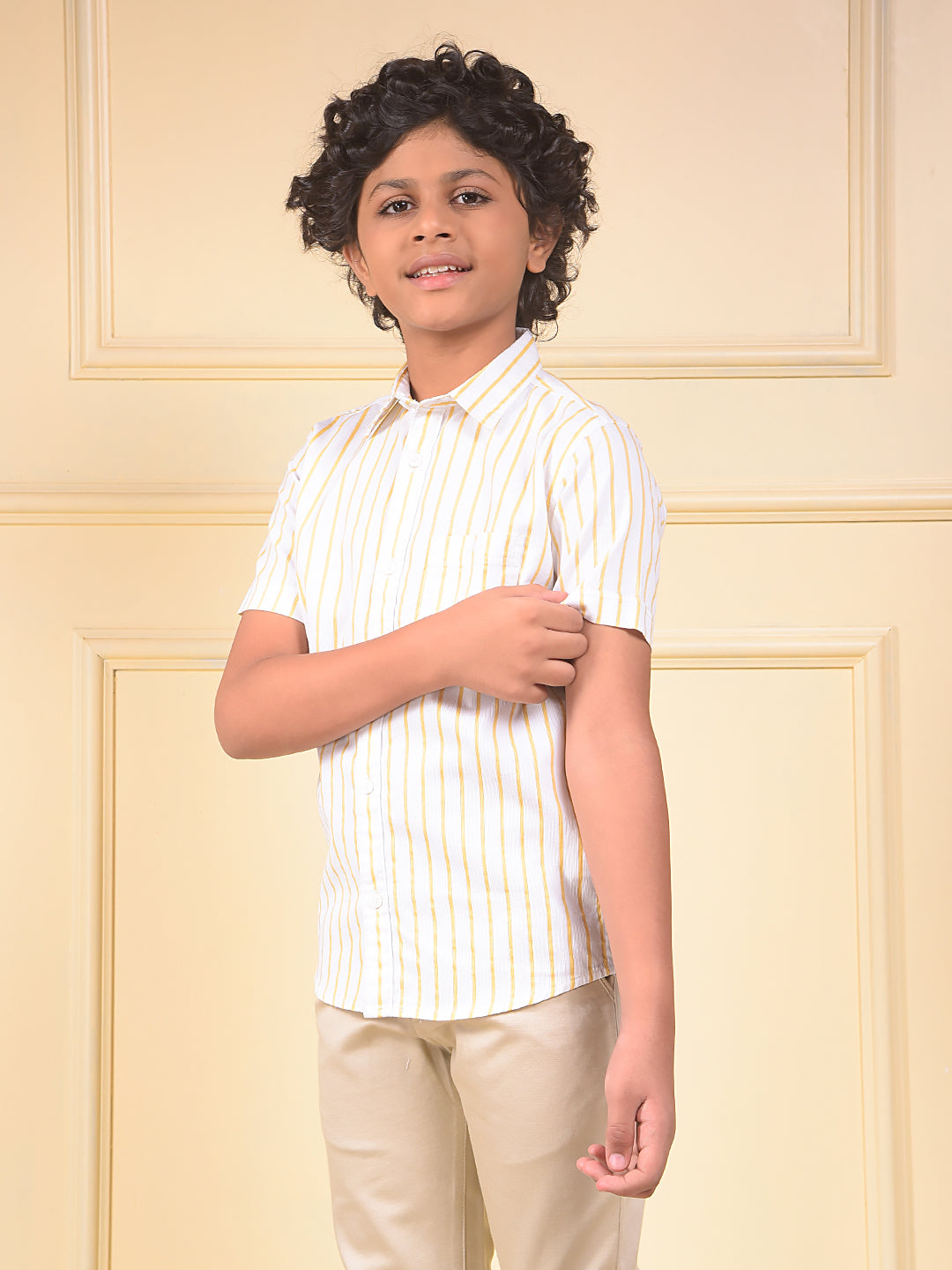 Yellow Vertical Stripes 100% Cotton Shirt