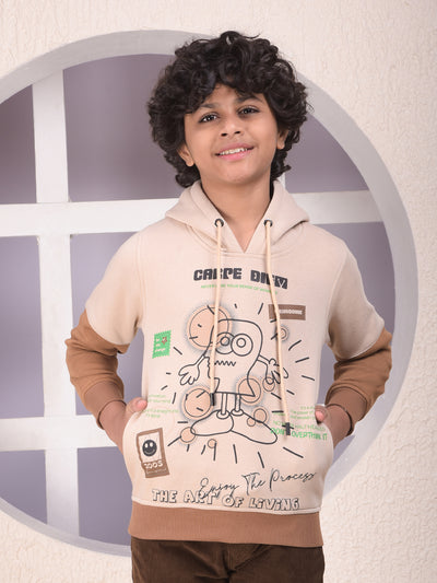 Beige Graphic Print Hooded Neck Sweatshirt