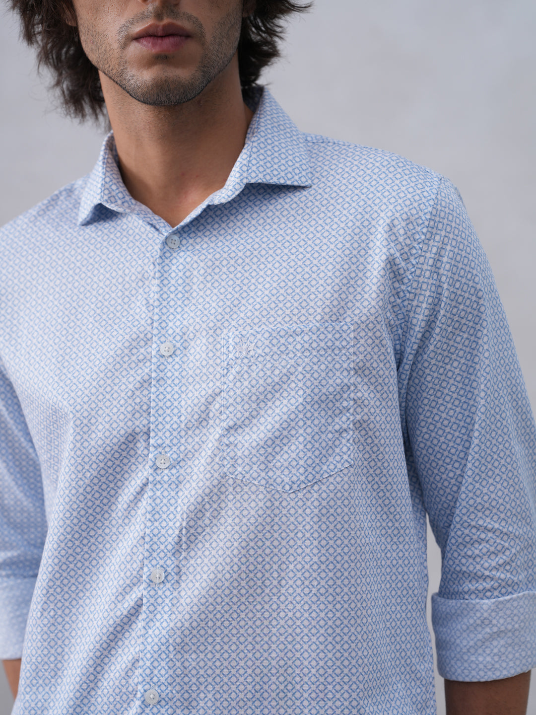 Blue Printed 100% Cotton Shirt