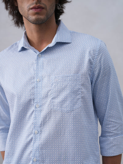 Blue Printed 100% Cotton Shirt