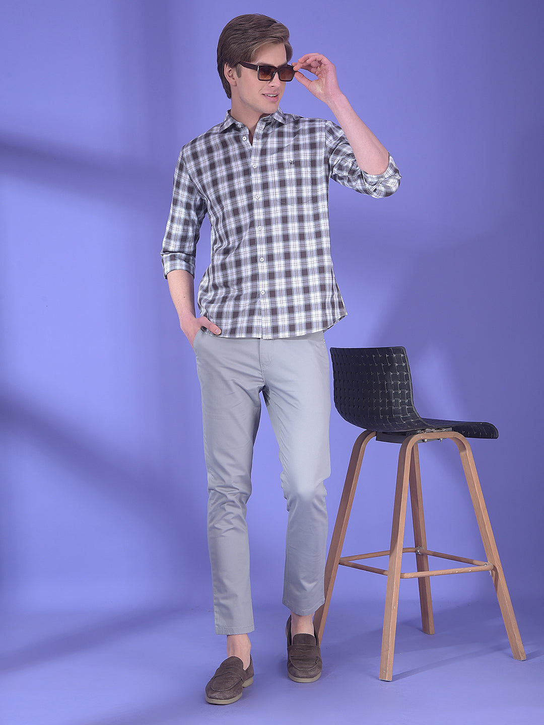 Brown Checked 100% Cotton Shirt