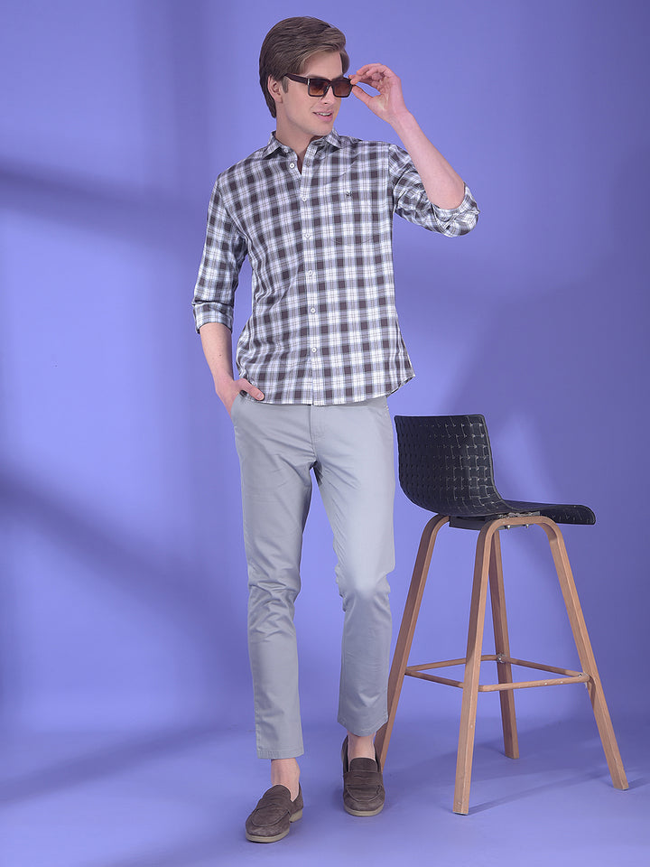 Brown Checked 100% Cotton Shirt