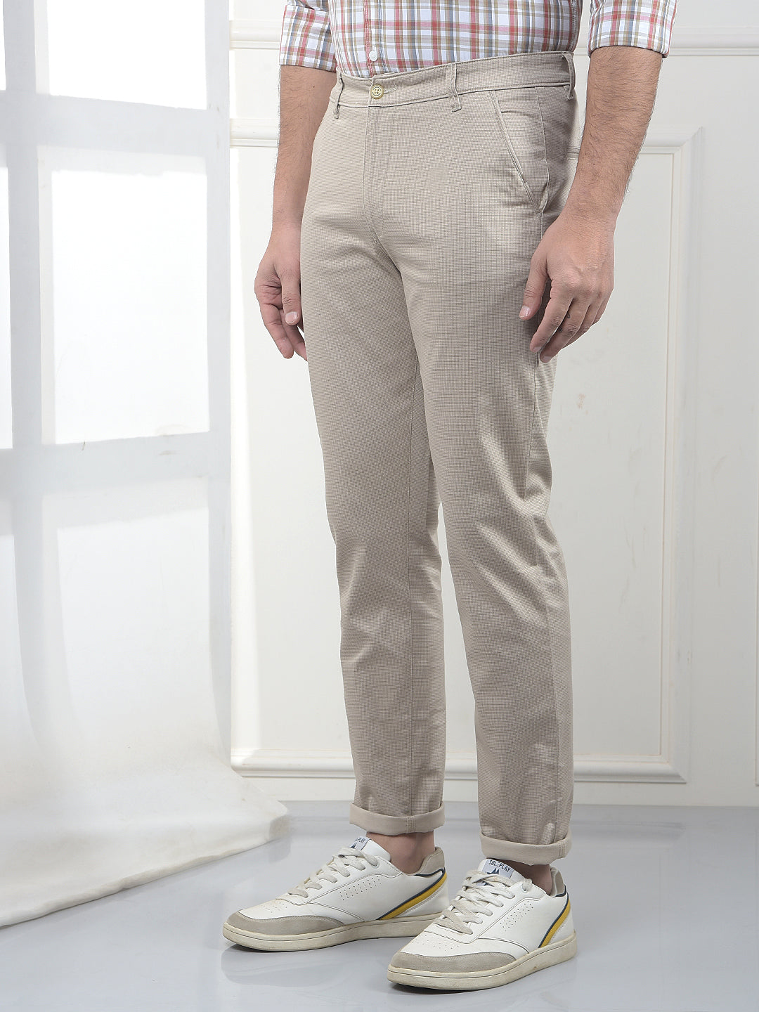 Beige Jacquard Trousers