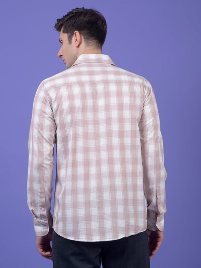 Peach Checked 100% Cotton Shirt