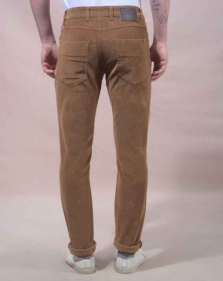 Rib Walnut Brown Corduroy Chinos Trousers