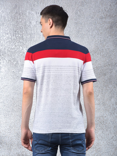 Multi-Color Color-Blocked Polo Neck T-Shirt