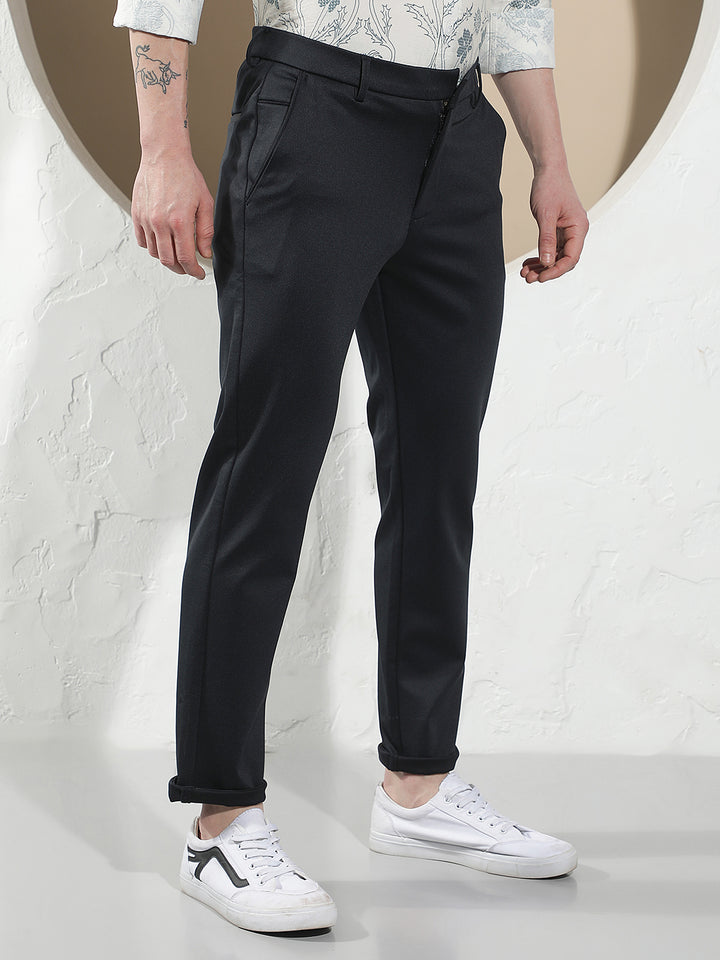 Navy Blue Textured Trousers
