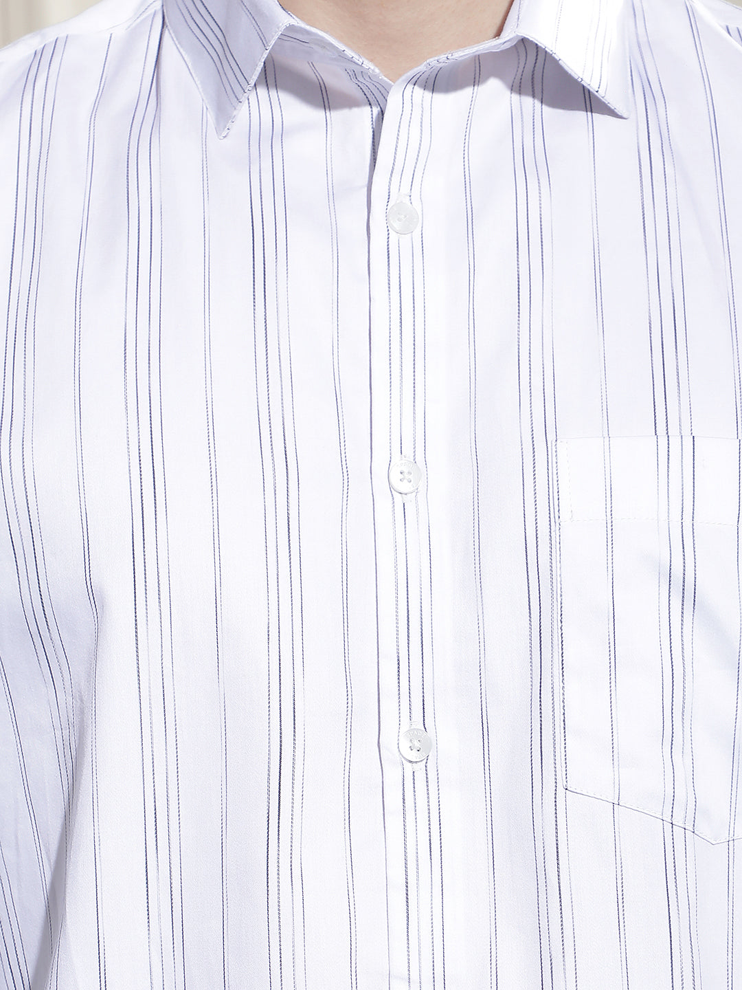 White Vertical Striped 100% Cotton Shirt