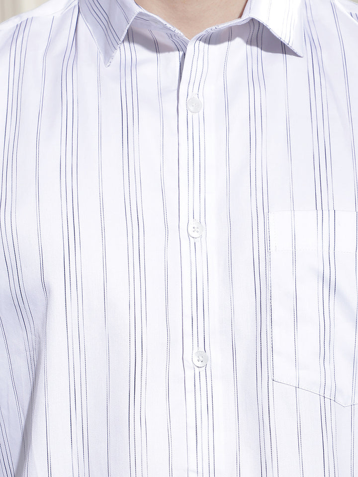 White Vertical Striped 100% Cotton Shirt