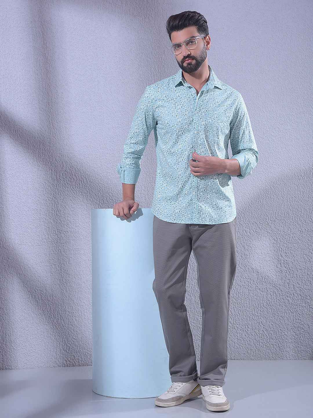 Green Linen Printed Shirt