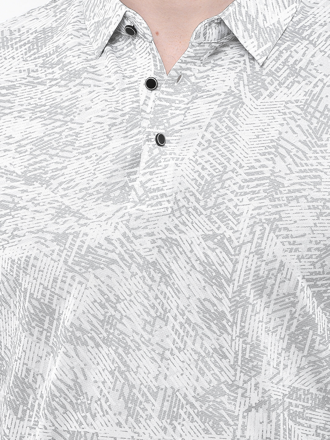 Grey Printed Polo Neck T-Shirt-Men T-Shirts-Crimsoune Club