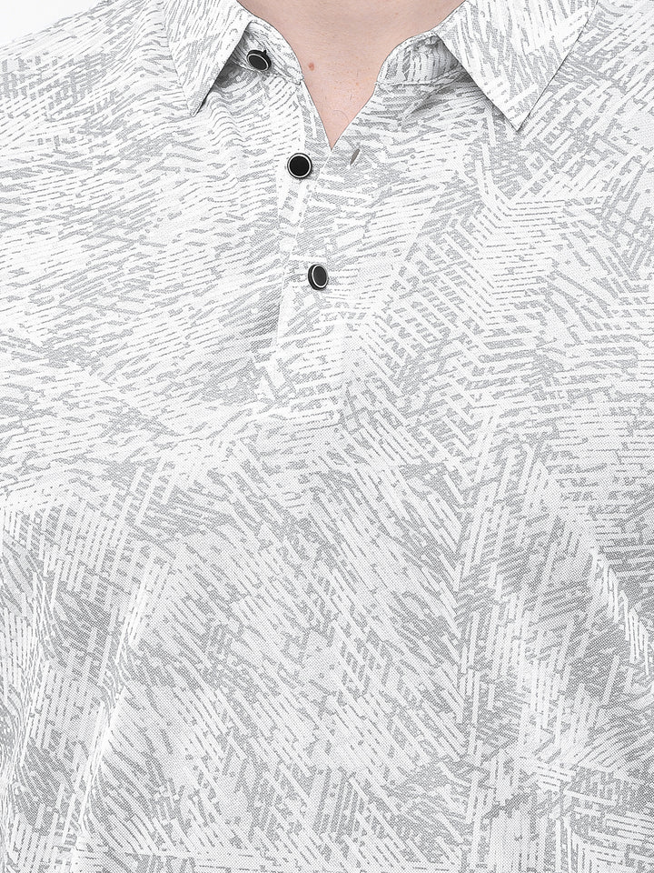Grey Printed Polo Neck T-Shirt-Men T-Shirts-Crimsoune Club