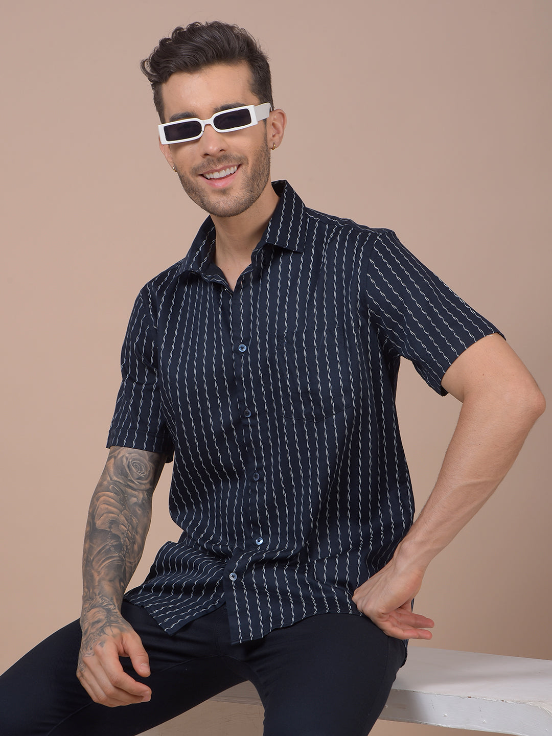 Navy Blue Printed Shirt
