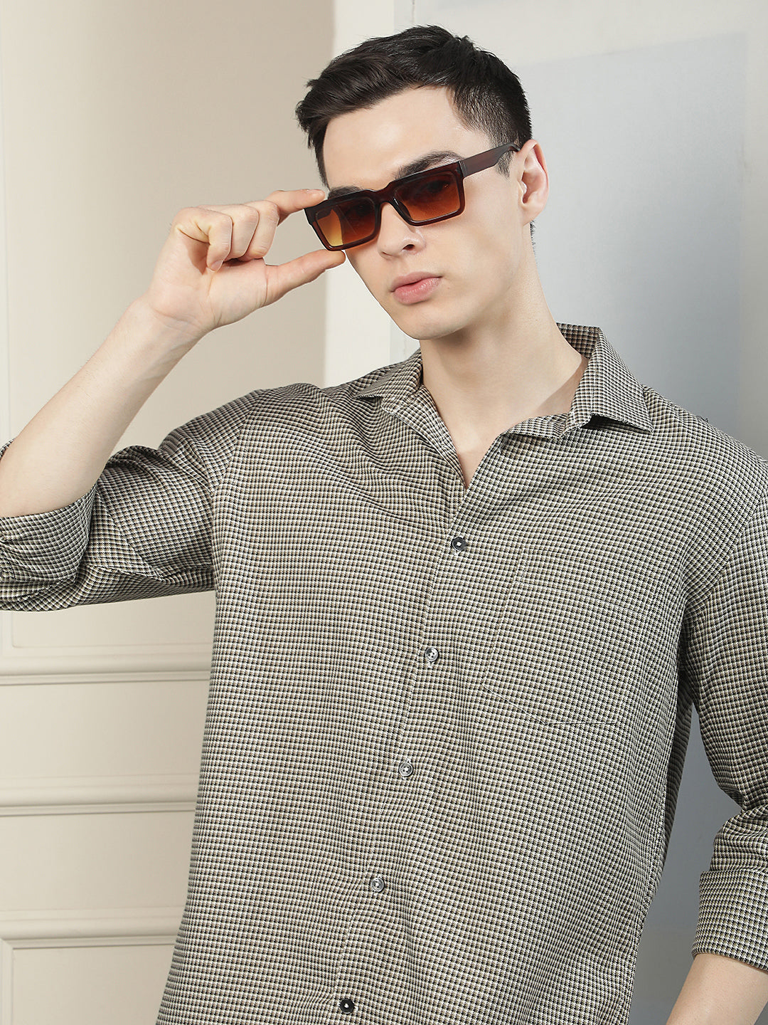 Olive Checked 100% Cotton Shirt