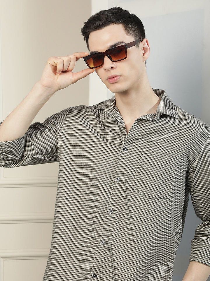 Olive Checked 100% Cotton Shirt