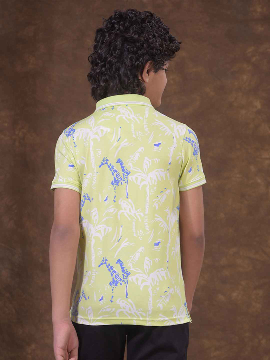 Green Floral Print Polo Neck T-Shirt