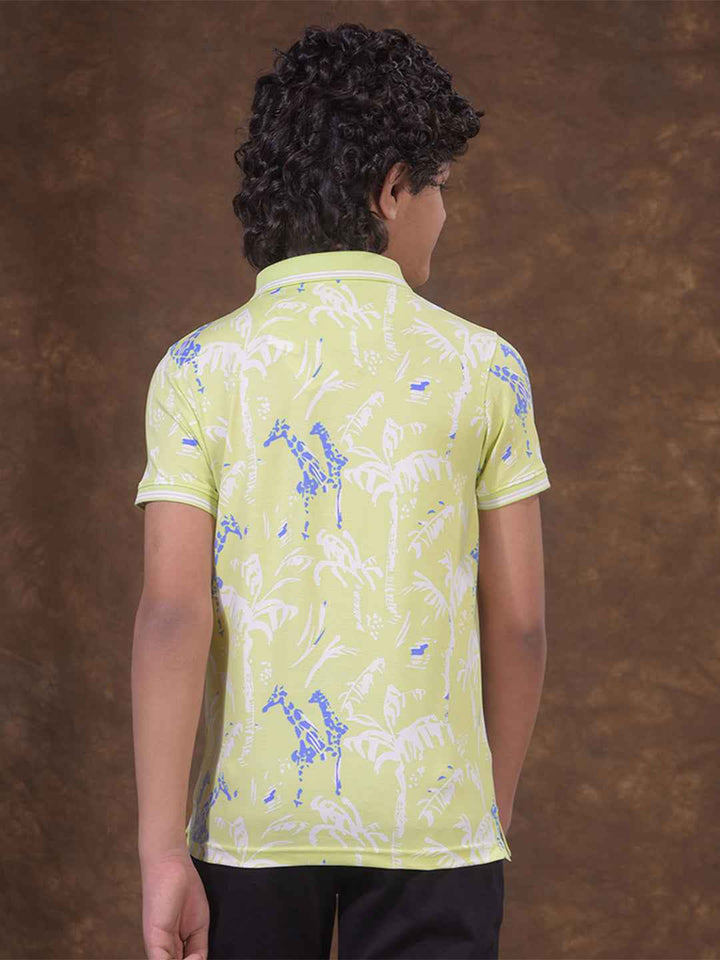 Green Floral Print Polo Neck T-Shirt