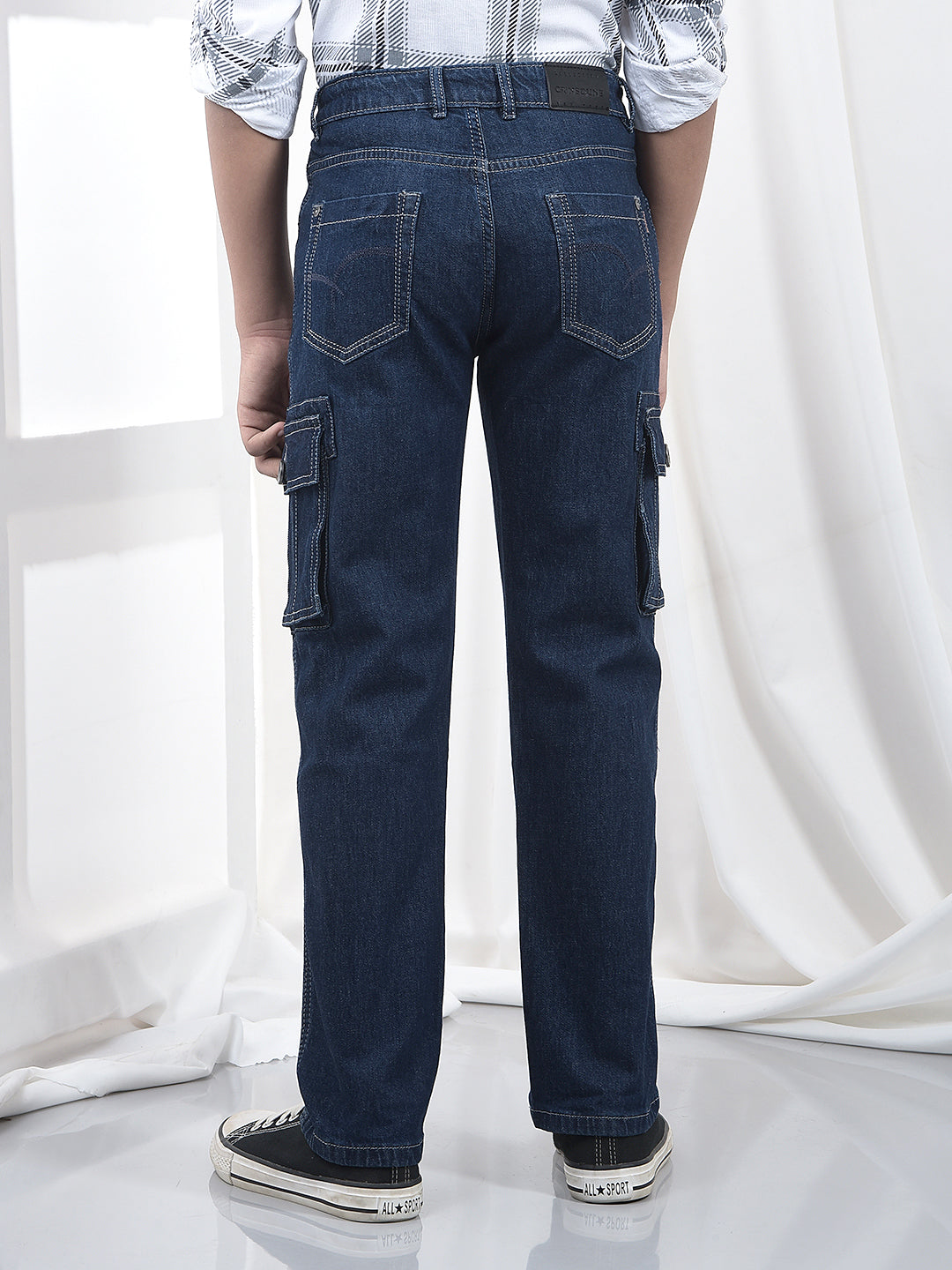 Blue 100% Cotton Straight Cargo Jeans