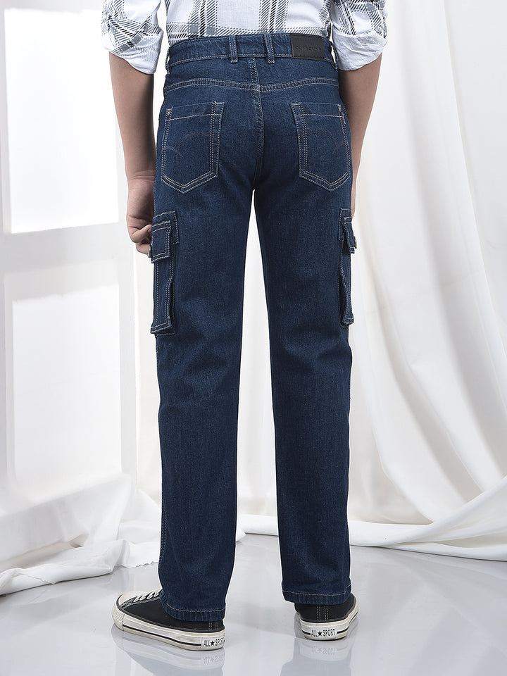 Blue 100% Cotton Straight Cargo Jeans