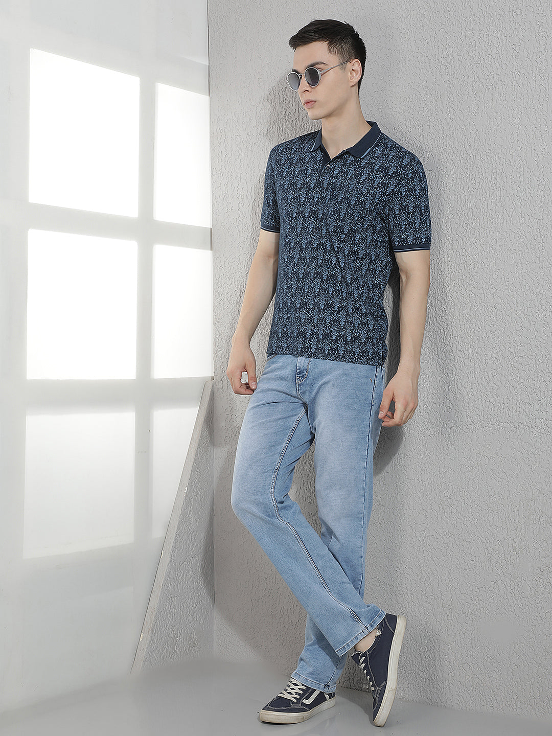 Navy Blue Floral Print T-Shirt