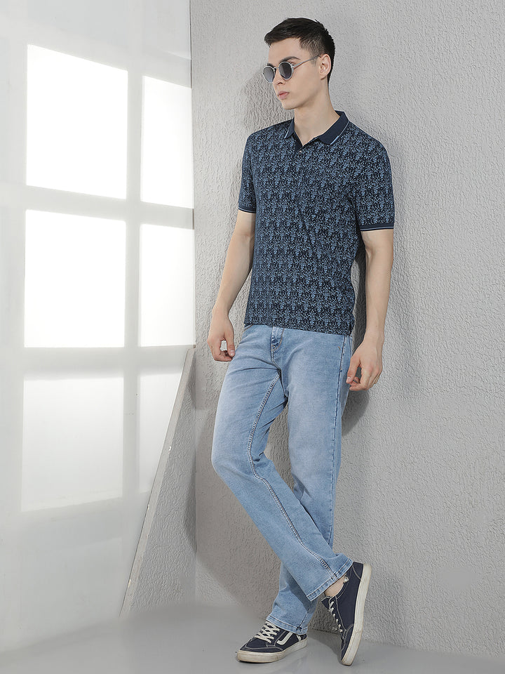 Navy Blue Floral Print T-Shirt