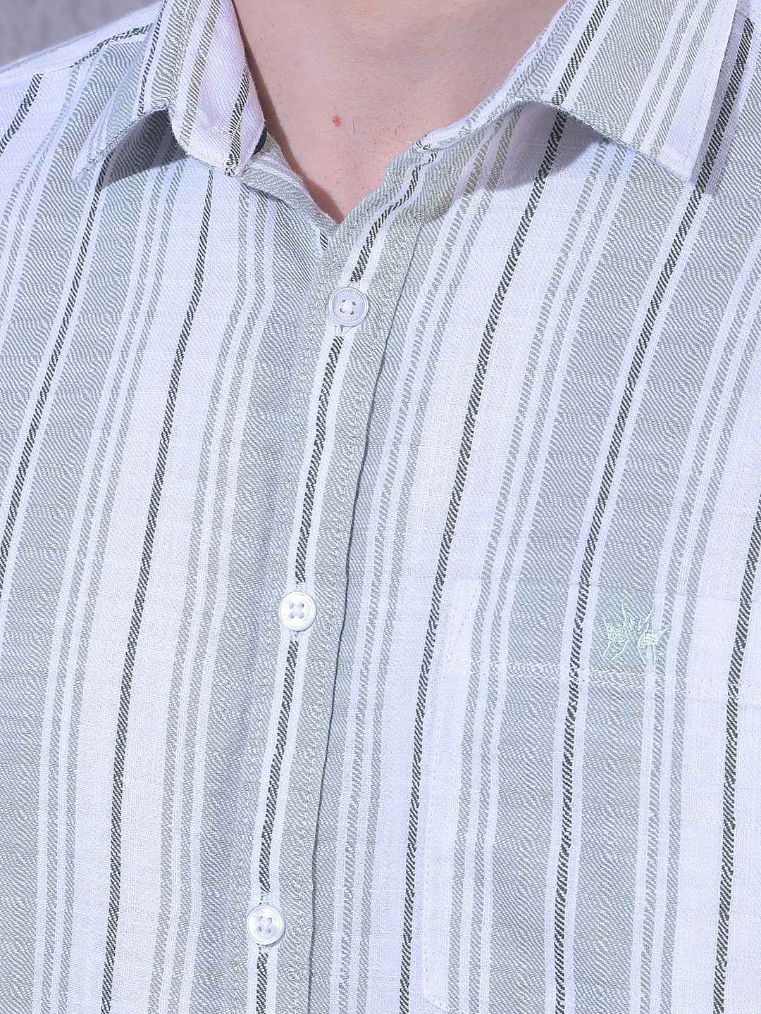 Green 100% Cotton Vertical Stripes Shirt