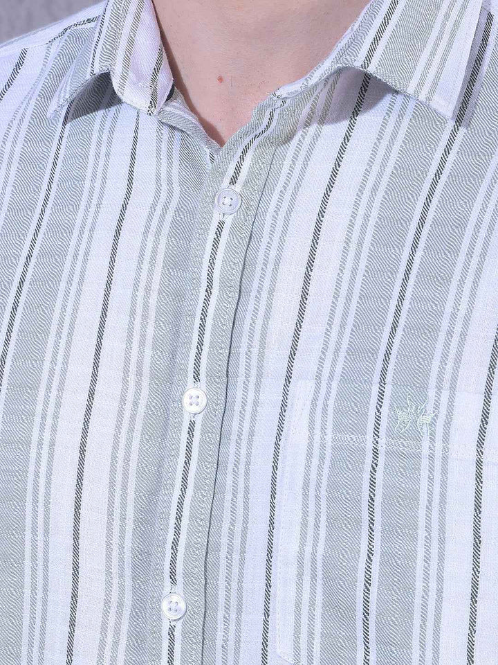 Green 100% Cotton Vertical Stripes Shirt