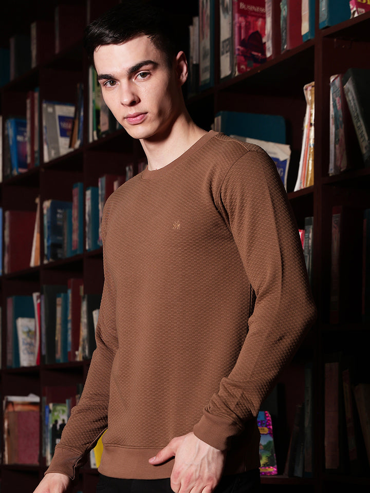 Minimalist Warm Brown Jacquard Sweatshirt