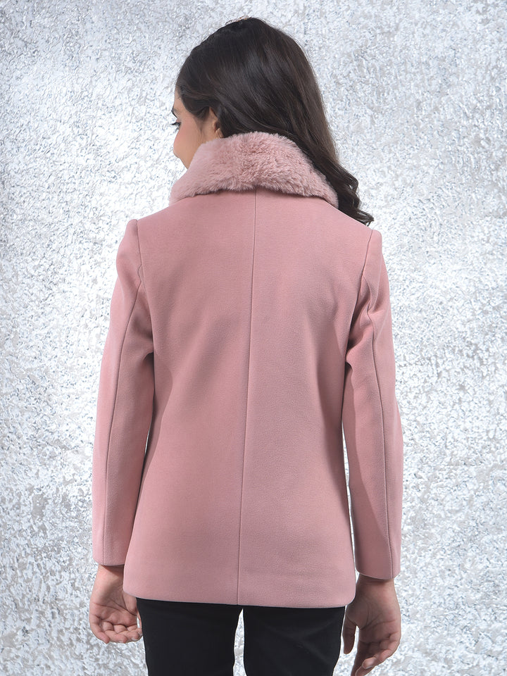 Soft Blush Single-Breasted Fur Coat