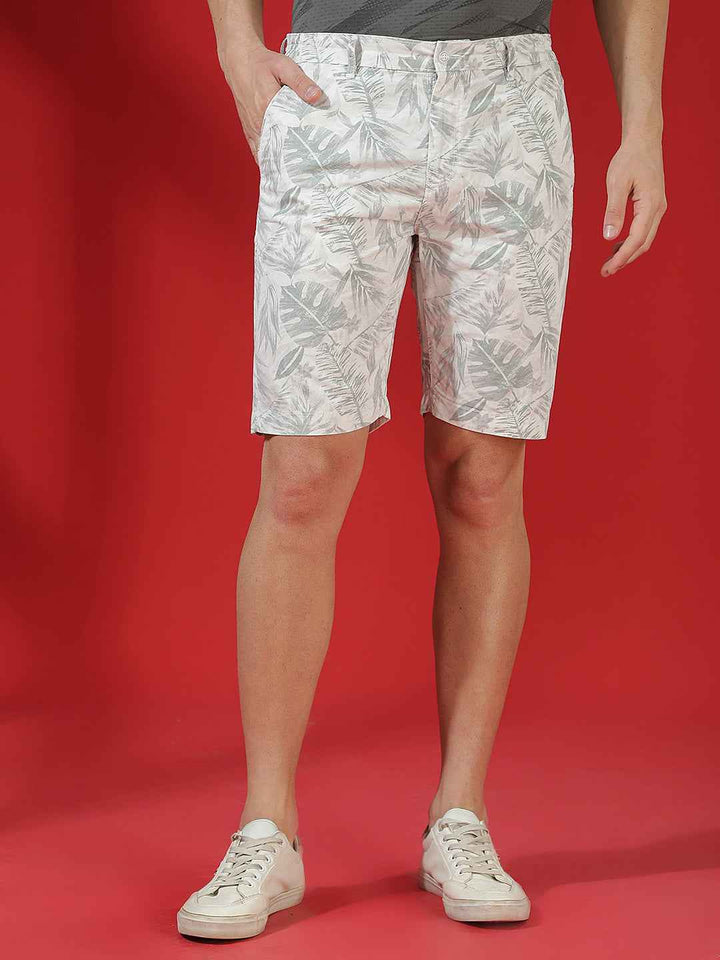 NeoBotanic Grey Leaf Print Shorts