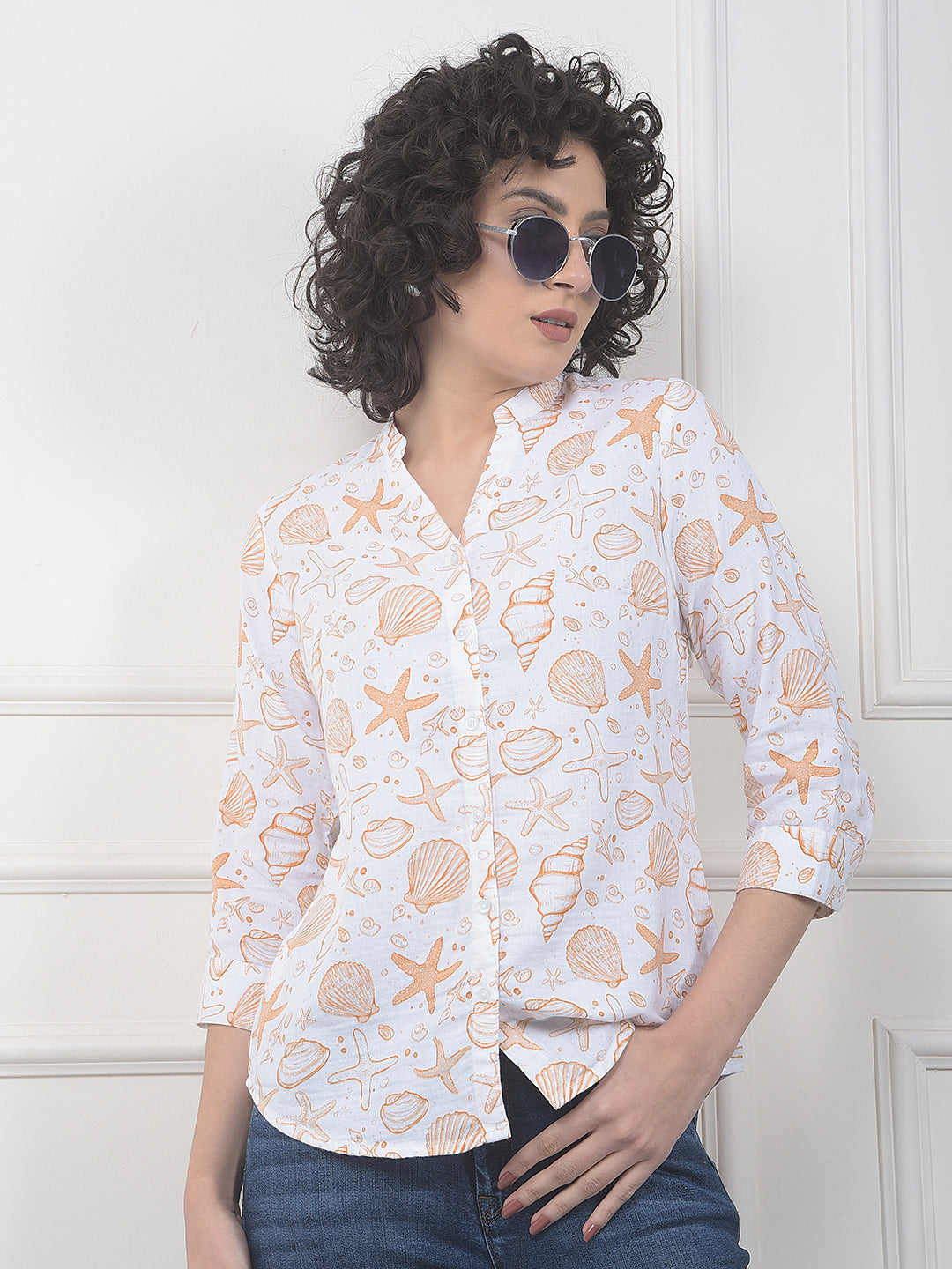 Peach Printed 100% Cotton Shirt