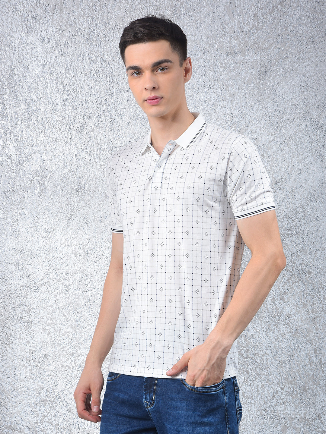 White Printed Polo Neck T-Shirt